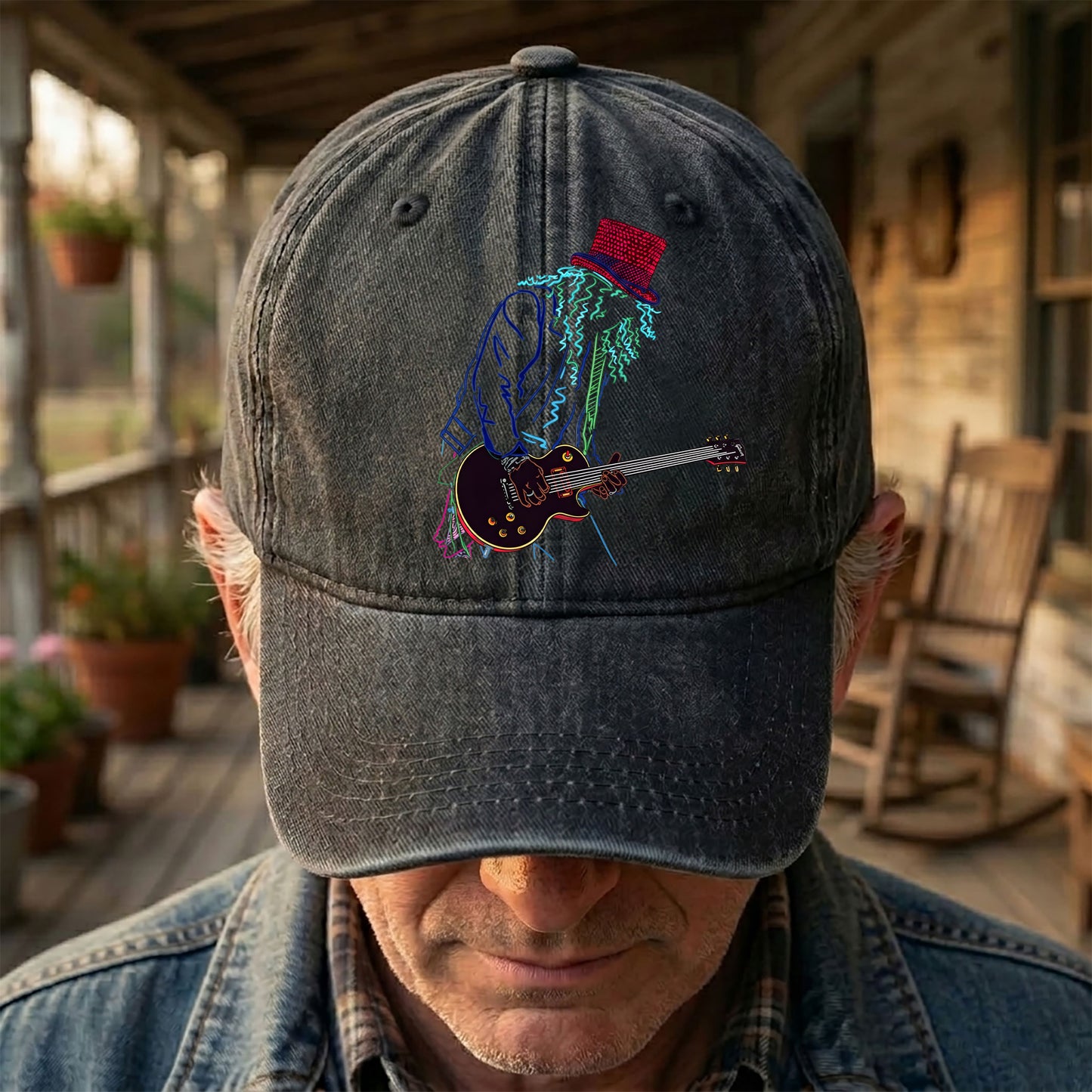 Guns N’ Roses Guitar Graphic Denim Cap – Retro Vintage Dad Cap Gift For Dad (With Box)