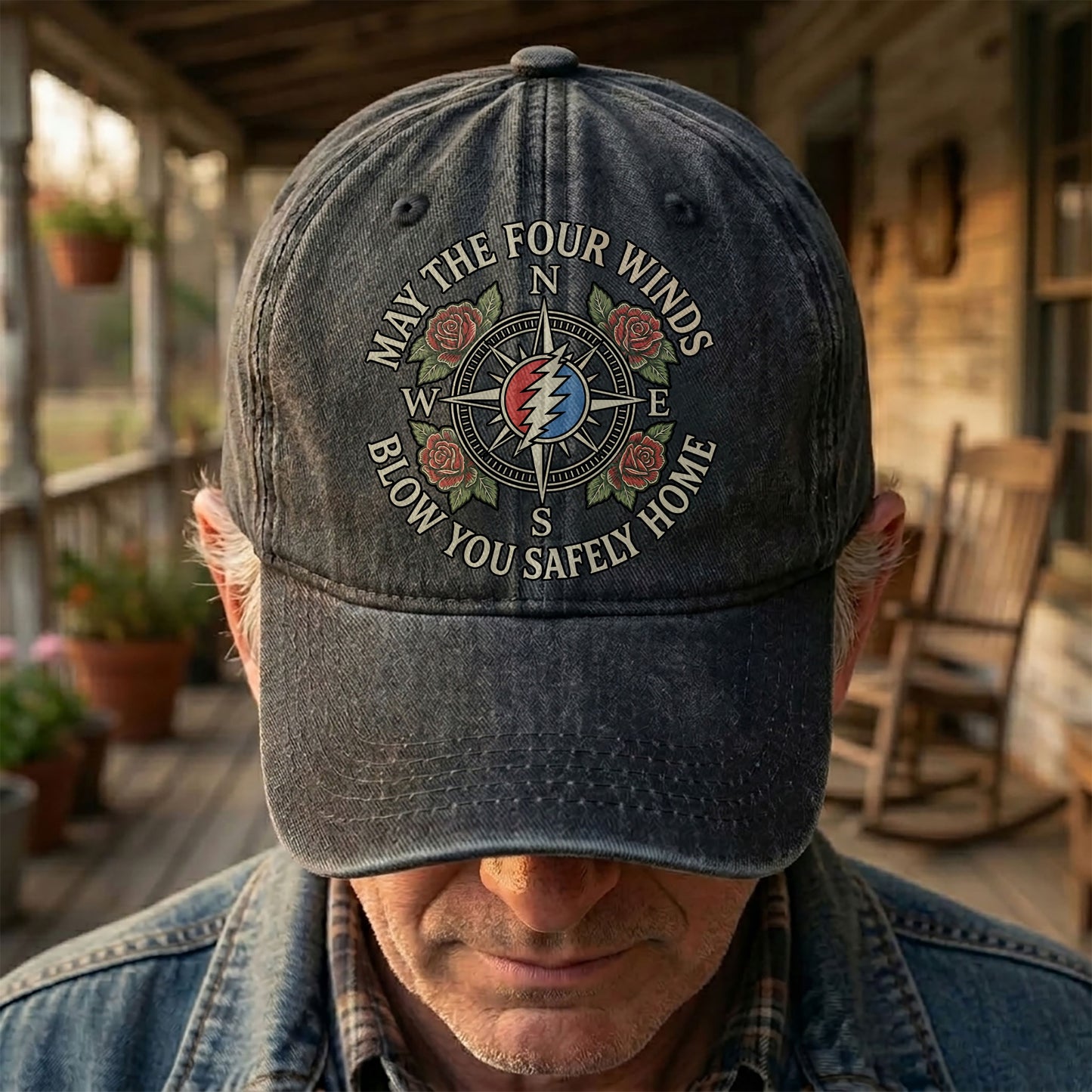 Grateful Dead May The Four Winds Blow You Safely Home Vintage Band Denim Cap - Retro Vintage Dad Cap Gift For Dad (With Box)