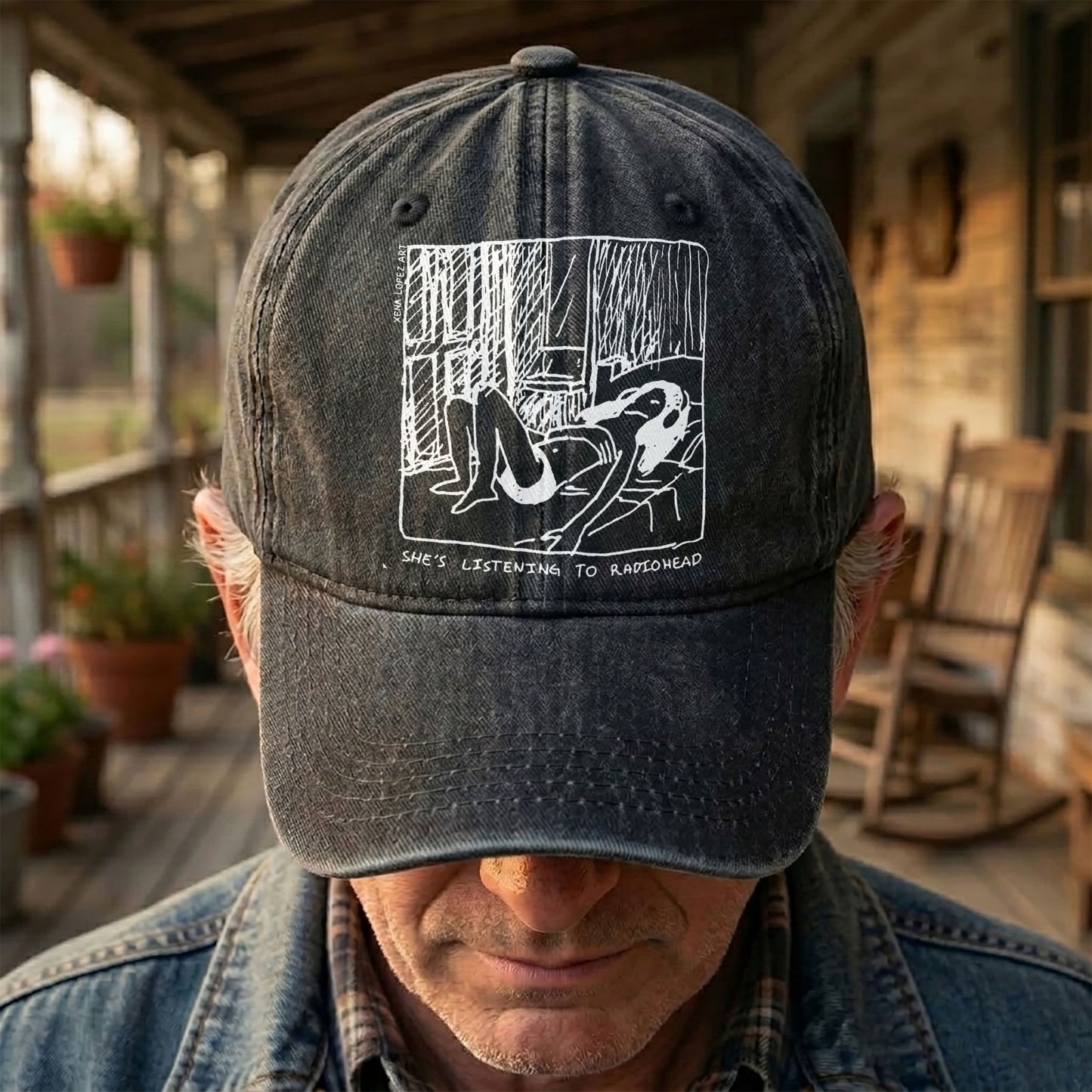 She's Listening to Radiohead Denim Cap – Retro Radiohead Tribute Merch Dad Hat (With Box)
