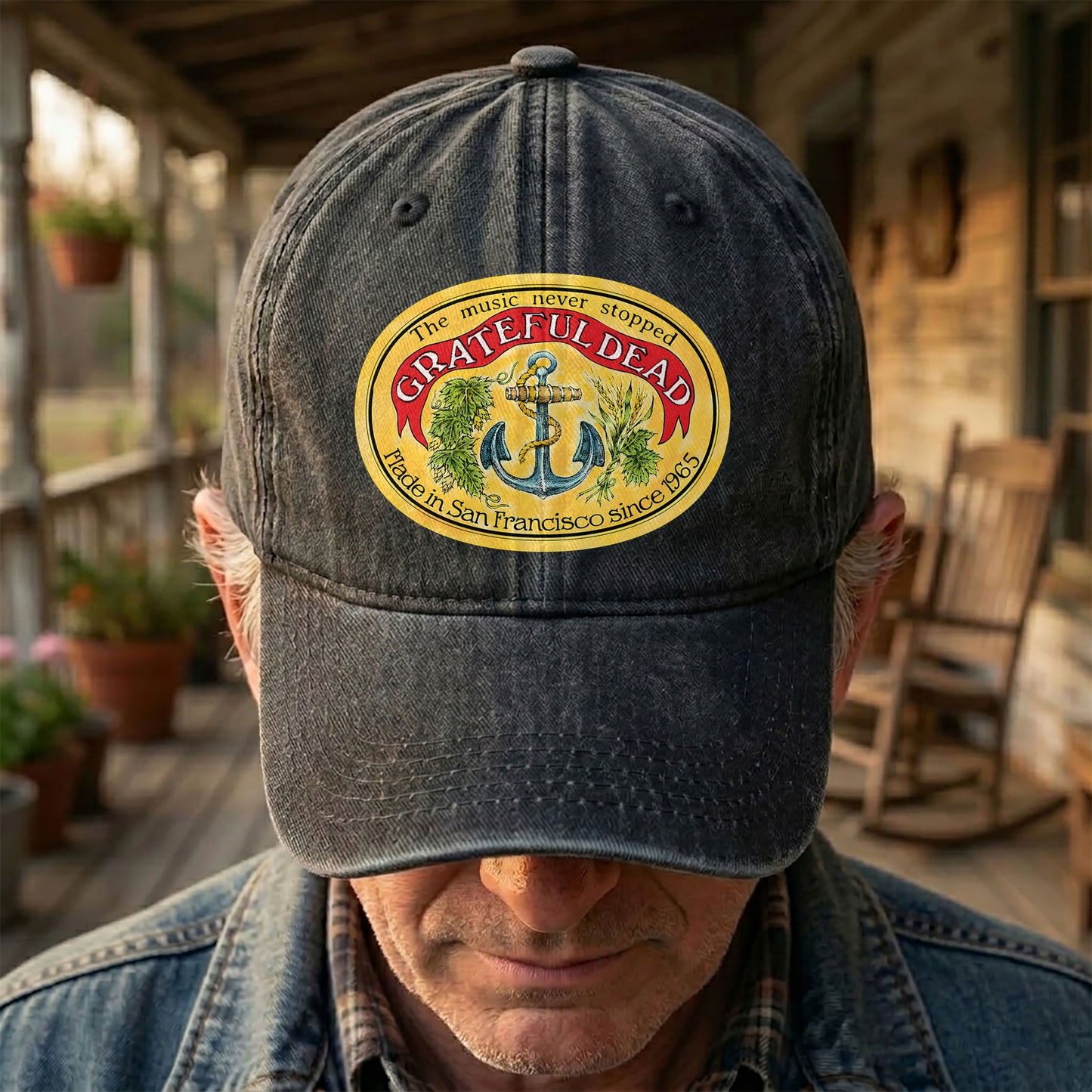 The Music Never Stopped Denim Cap – Grateful Dead Tribute Merch Dad Hat (With Box)