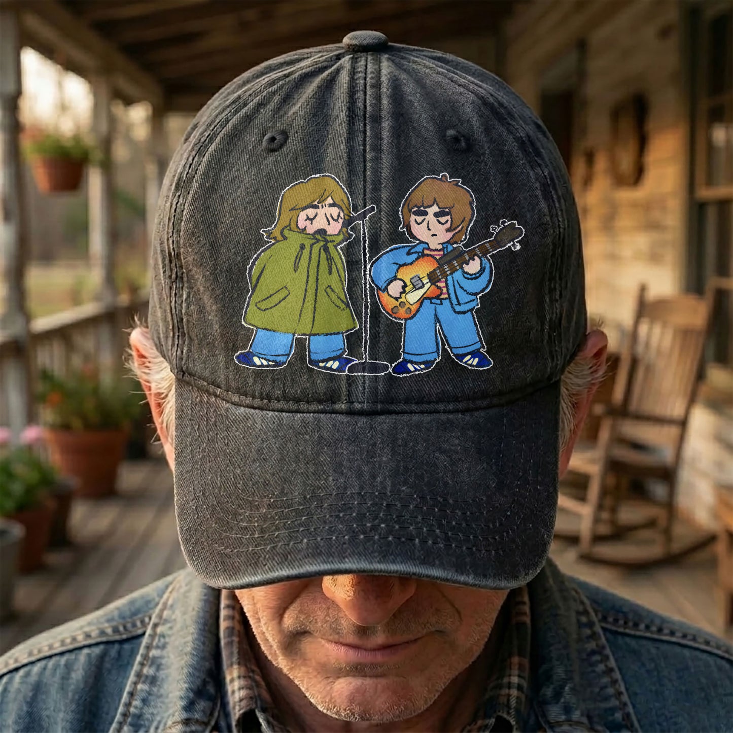 Noel & Liam Gallagher Oasis Denim Cap – Vintage Oasis Merch Gift for Dad (With Box)