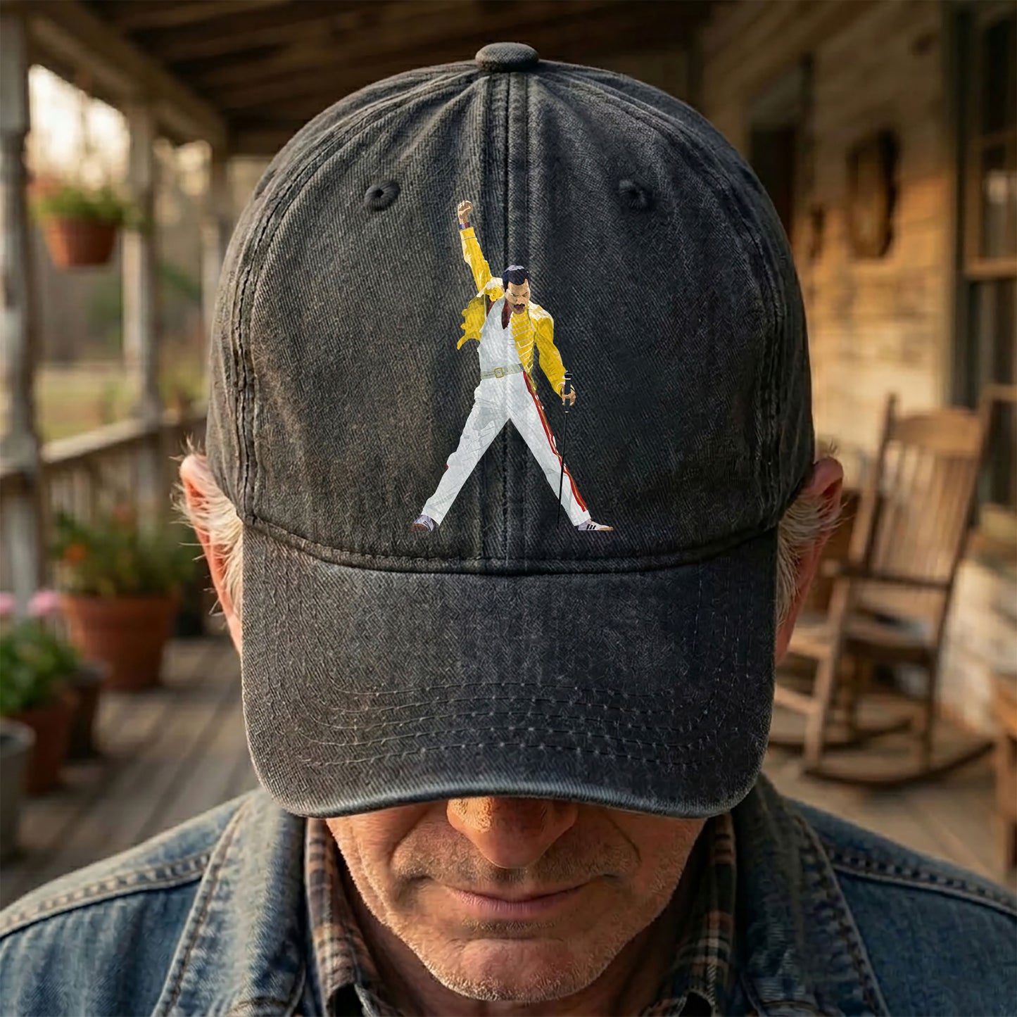 Vintage Freddie Mercury Denim Cap – Queen Band Tribute Merch Dad Hat (With Box)