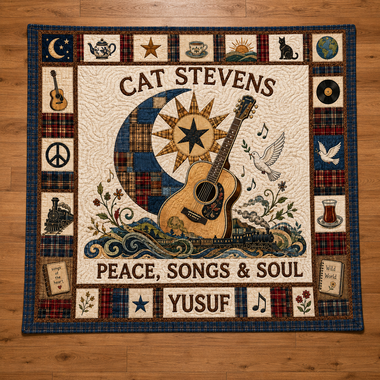 Cat Stevens Quilt Blanket – Iconic Guitar Symbol Inspired High Quality Quilt Blanket