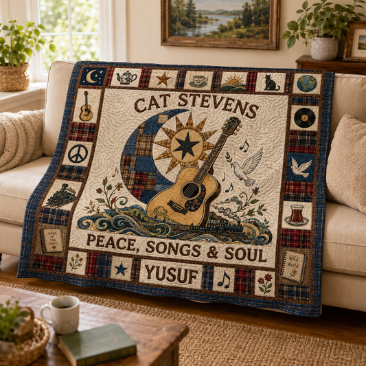 Cat Stevens Quilt Blanket – Iconic Guitar Symbol Inspired High Quality Quilt Blanket