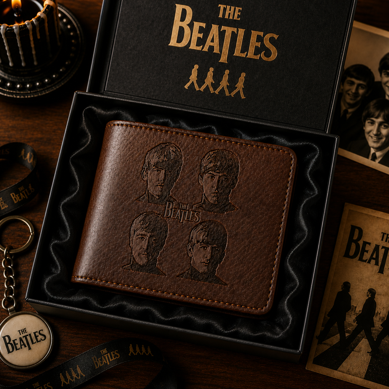 The Beatles Band Logo Portrait Wallet –  The Beatles Inspired Leather Wallet (With Box)