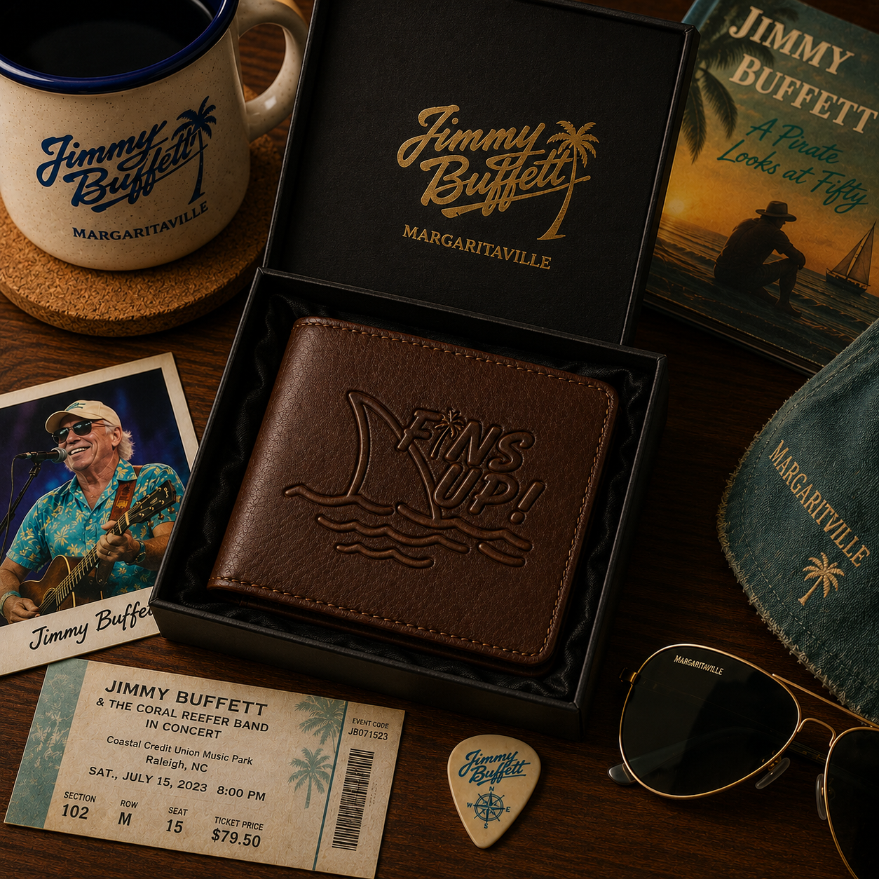 Fins Up Wallet –  Jimmy Buffet Inspired Leather Wallet (With Box)