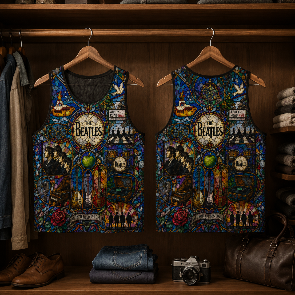 The Beatles Stained Glass Tank Top - All You Need Is Love Abbey Road Summer Beach Sleeveless Shirt