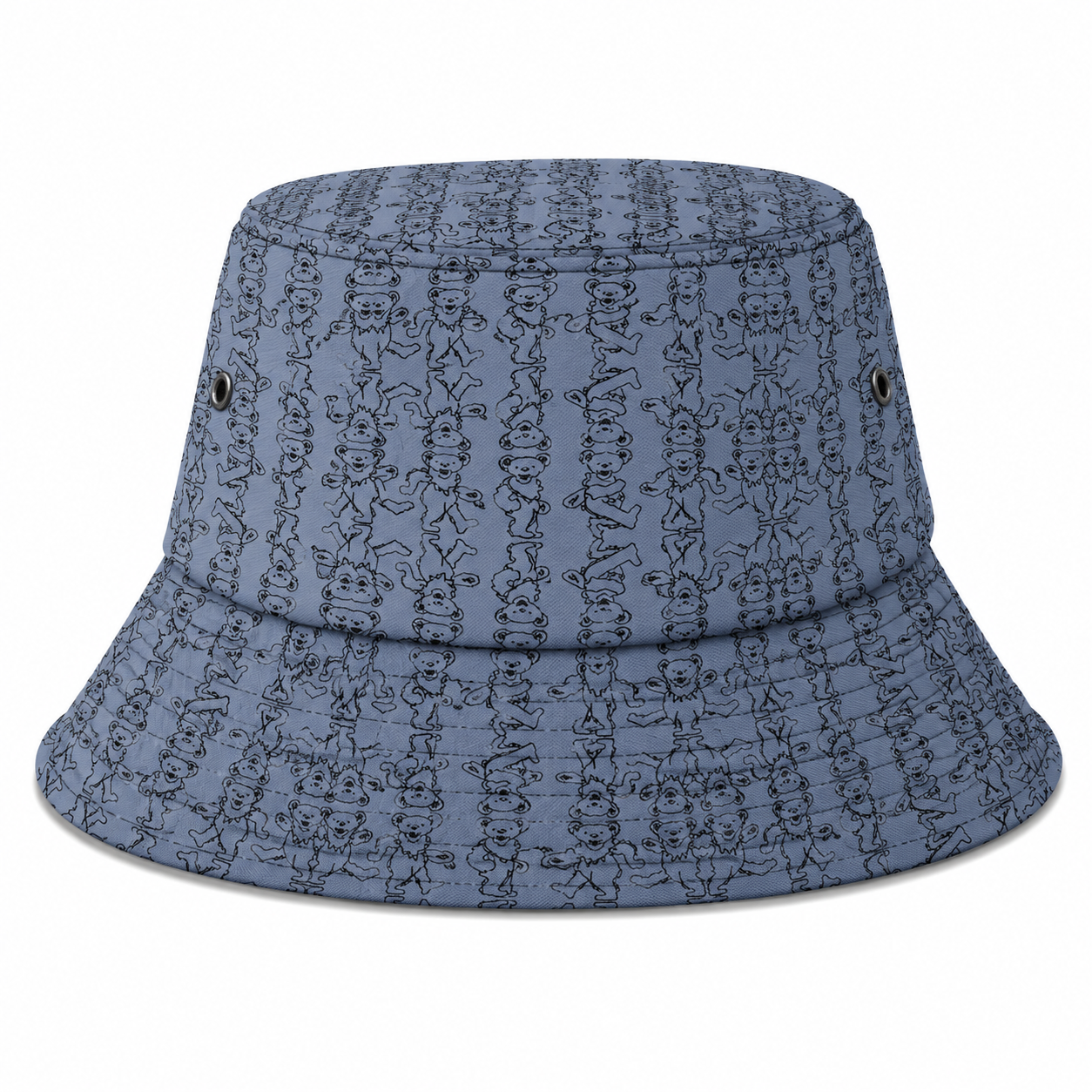 Vintage Grateful Dead Dancing Bear Pattern Bucket Hat – Blue All Over Print Festival Hat, Retro Jam Band Inspired Unisex Sun Hat