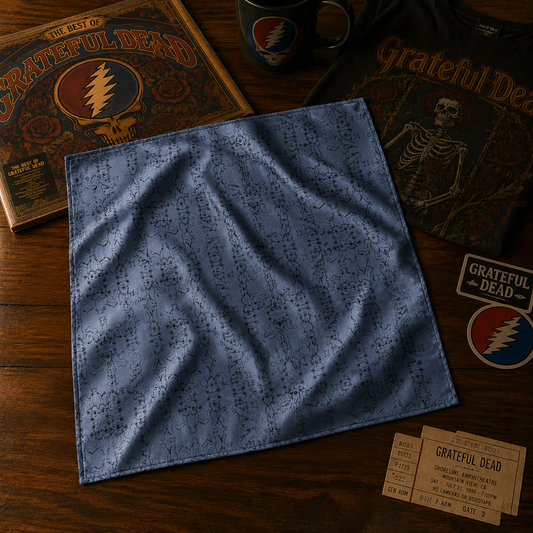 Blue Satin Dancing Bear Bandana - Grateful Dead Inspired Festival Scarf & Retro Music Accessory