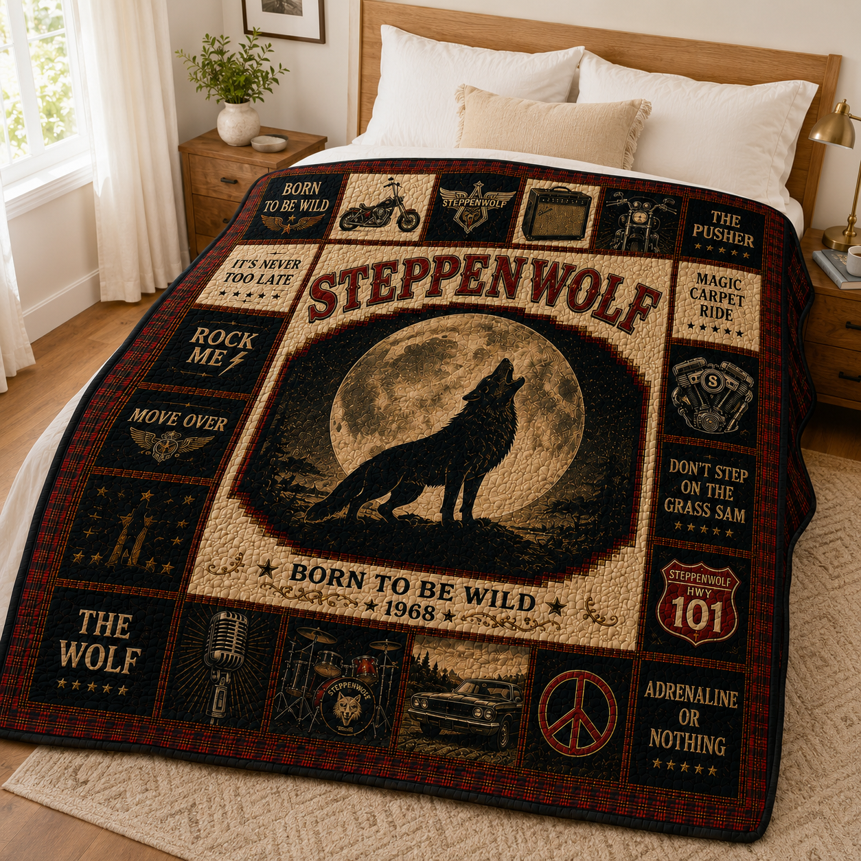 SteppenWolf Quilt Blanket – Iconic Symbol Nostalgic High Quality Blanket