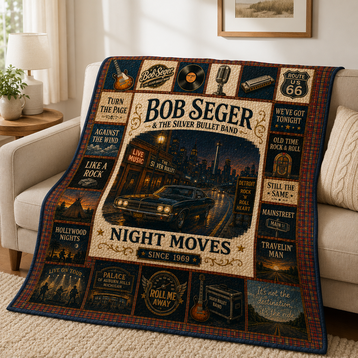 Bob Seger Quilt Blanket – Vintage Classic Rock Music Blanket For Bob Seger Fans