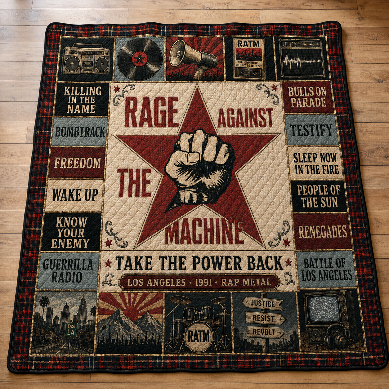 Rage Against The Machine Quilt Blanket – Vintage Rock Music Blanket For RATM Fans