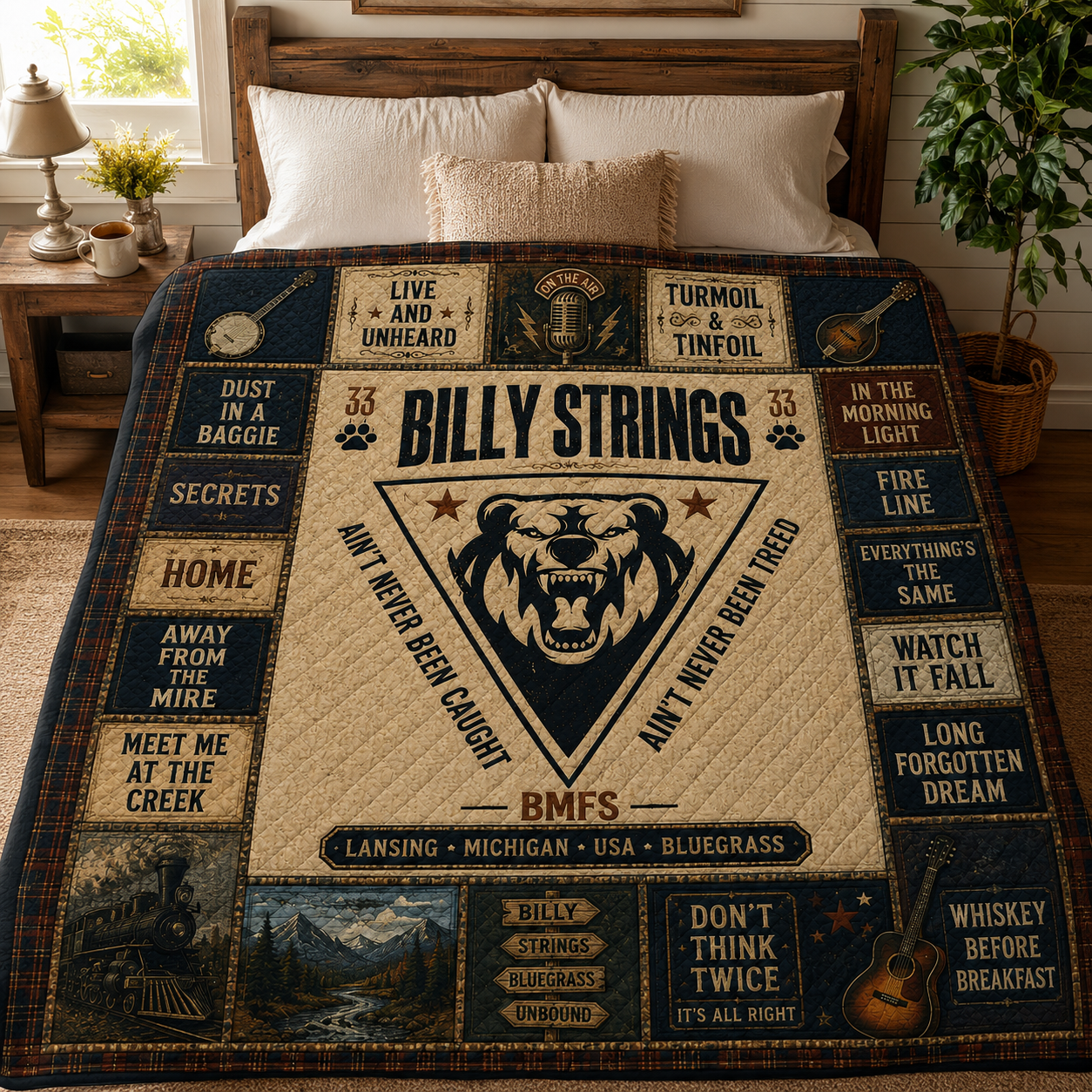 Billy Strings Quilt Blanket – Iconic Bear Symbol Nostalgic High Quality Blanket - BMFS
