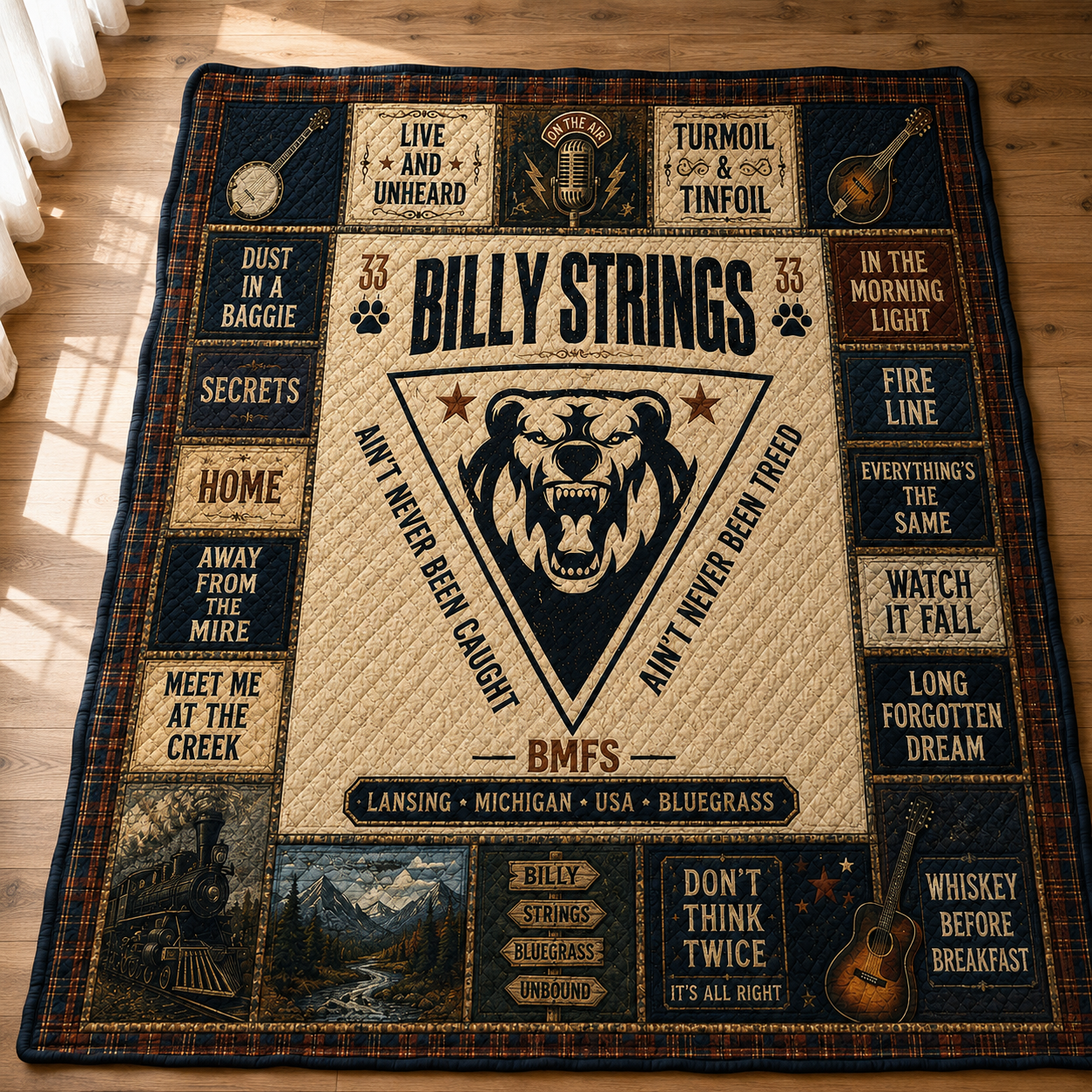 Billy Strings Quilt Blanket – Iconic Bear Symbol Nostalgic High Quality Blanket - BMFS