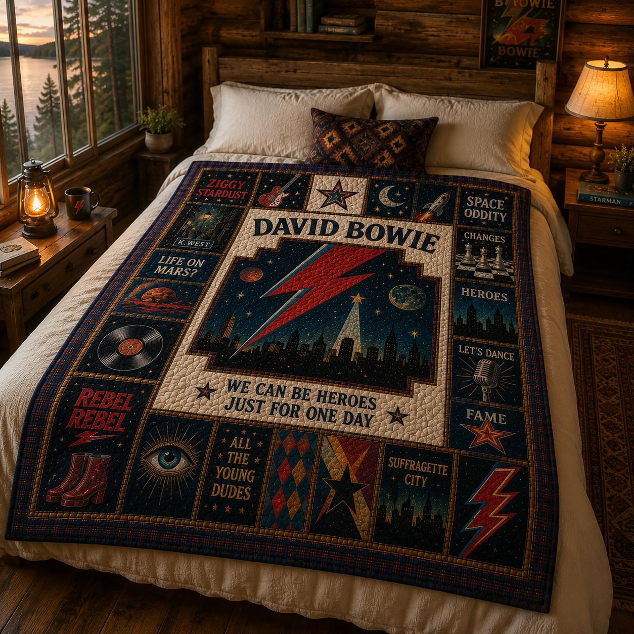 David Bowie Quilt Blanket – Iconic Symbol Starman Inspired High Quality Quilt Blanket