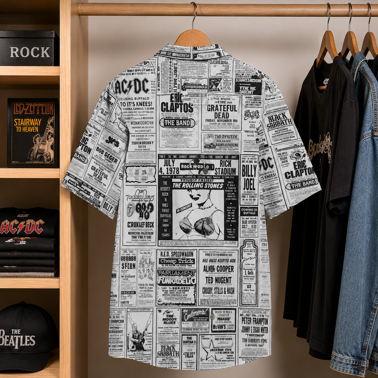 Throwback Poster Series - Concerts in Buffalo Hawaiian Shirt - Newspaper Inspired Hawaiian Special Edition