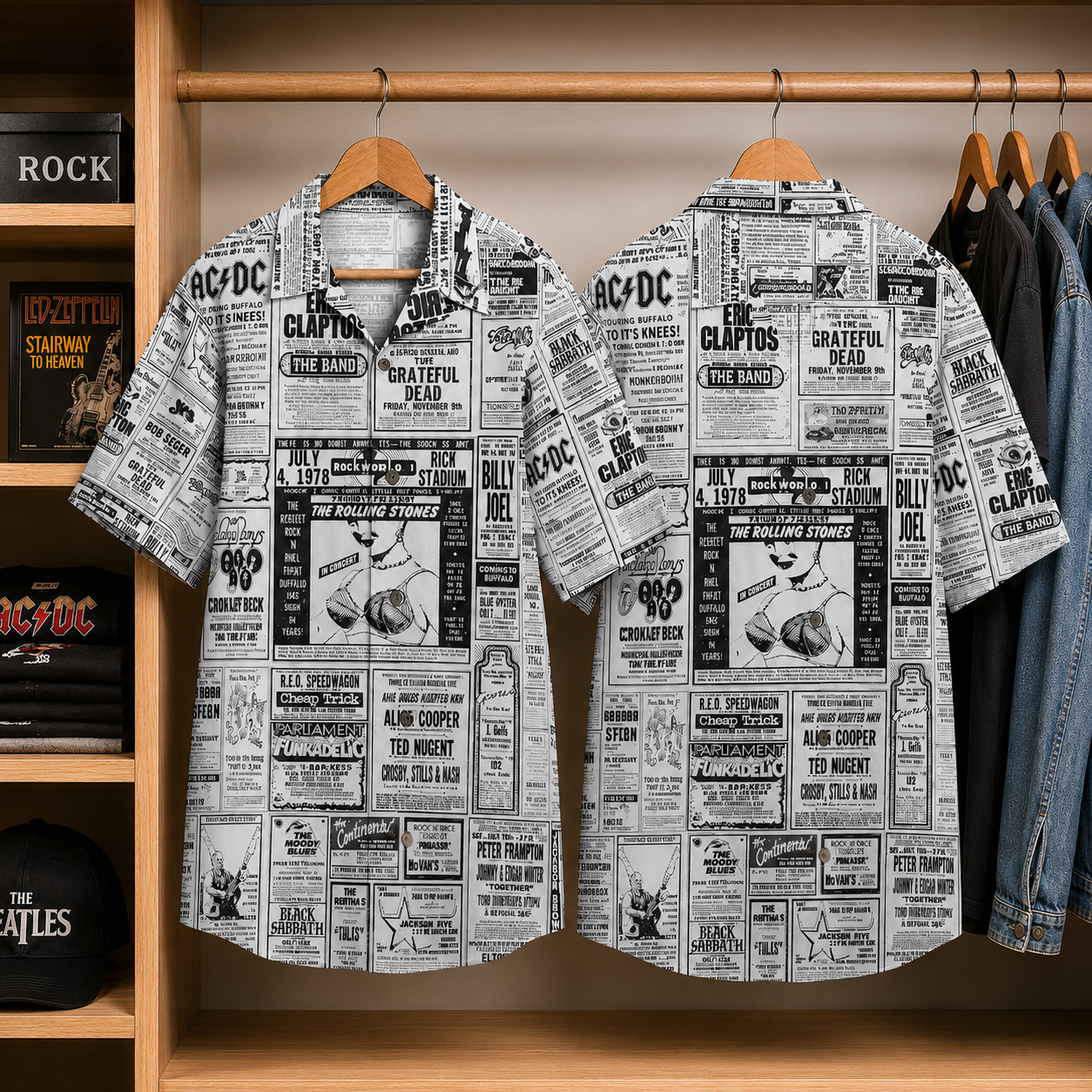 Throwback Poster Series - Concerts in Buffalo Hawaiian Shirt - Newspaper Inspired Hawaiian Special Edition