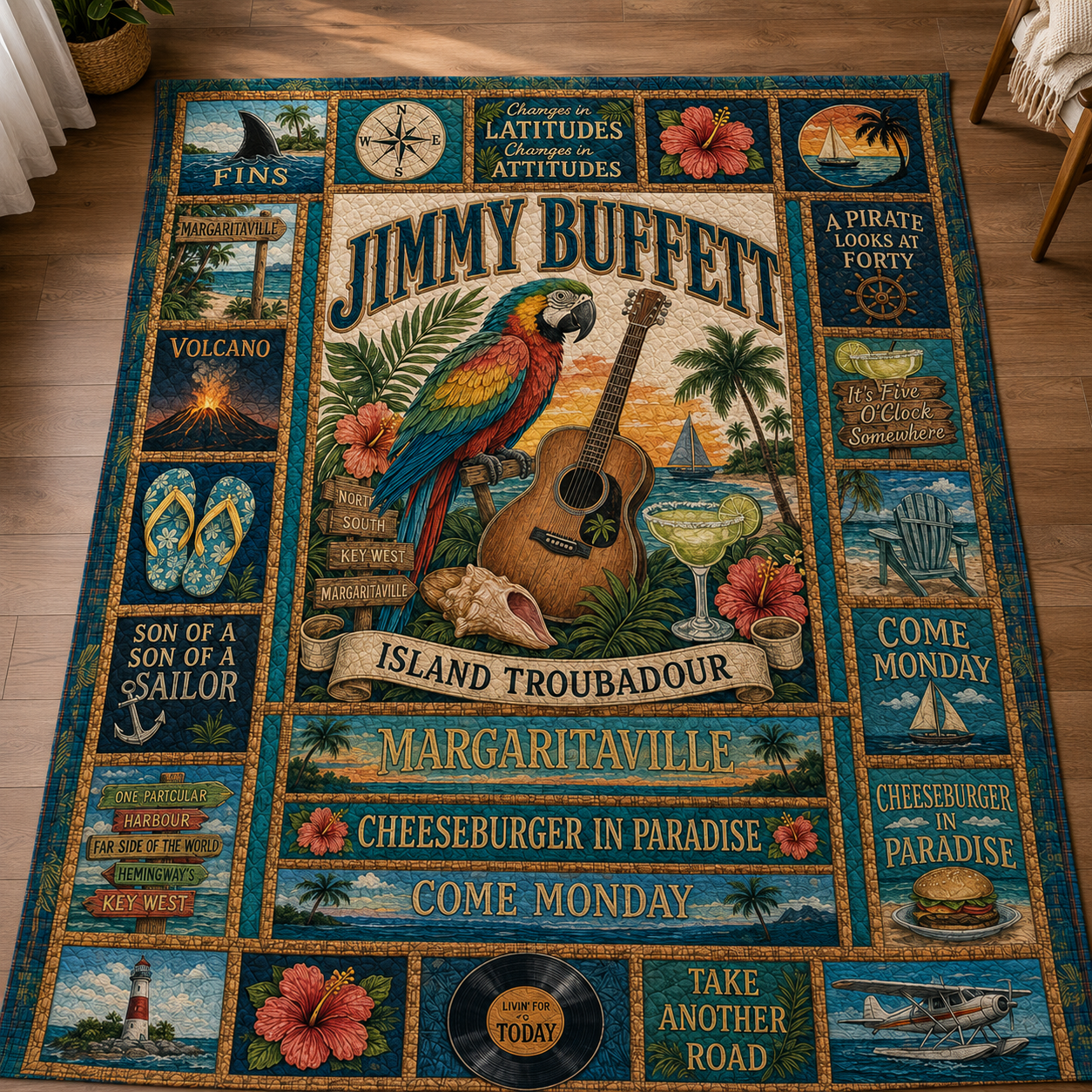Jimmy Buffett Quilt Blanket – Iconic Symbol Nostalgic High Quality Blanket