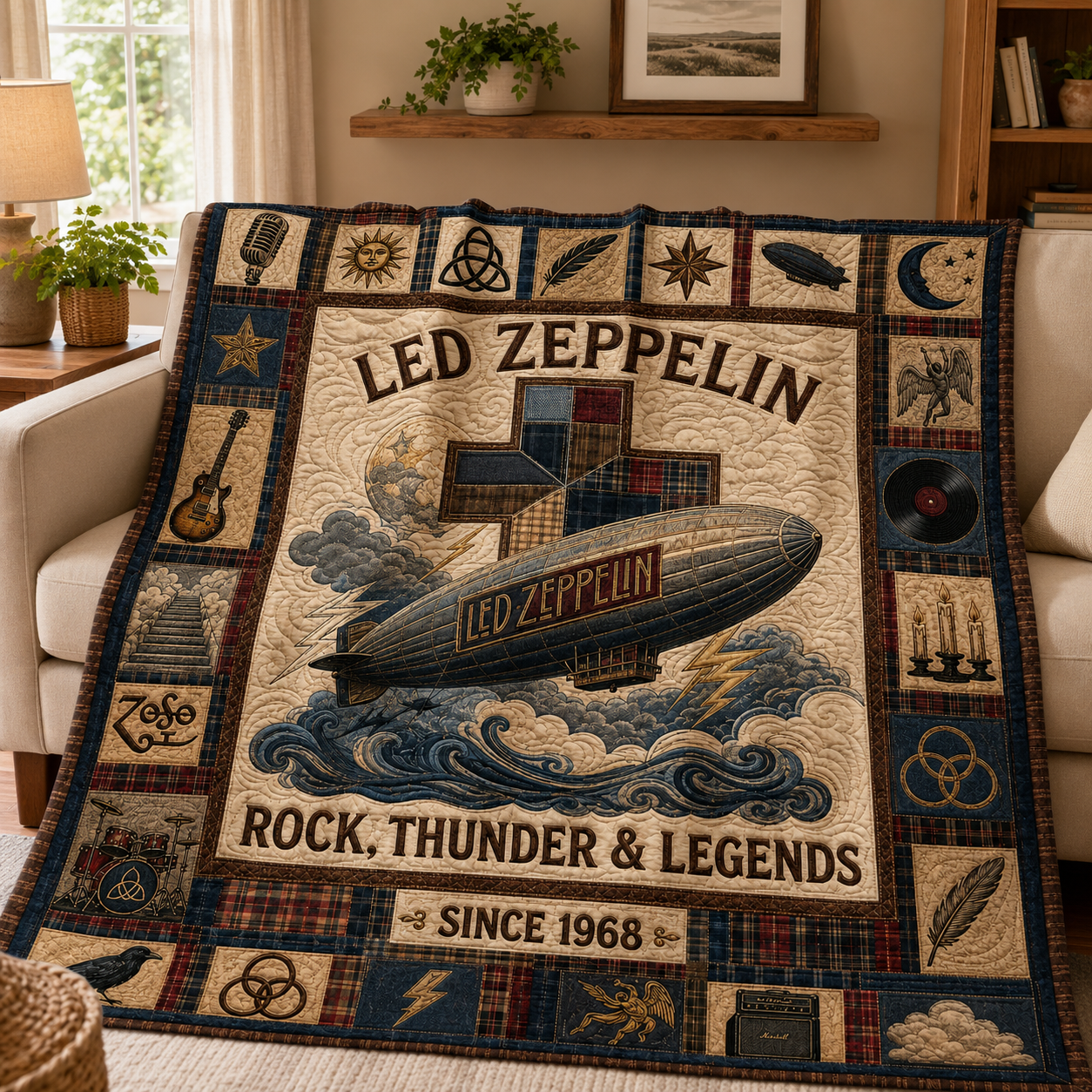 Led Zeppelin Quilt Blanket – Iconic Symbol Nostalgic High Quality Blanket