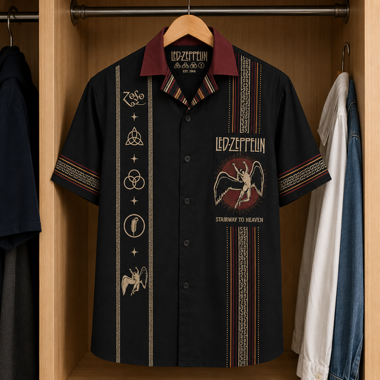 Led Zeppelin Luxury Design Hawaiian Shirt - Mexican Inpsired Swan Song Hawaiian Shirt Black Version