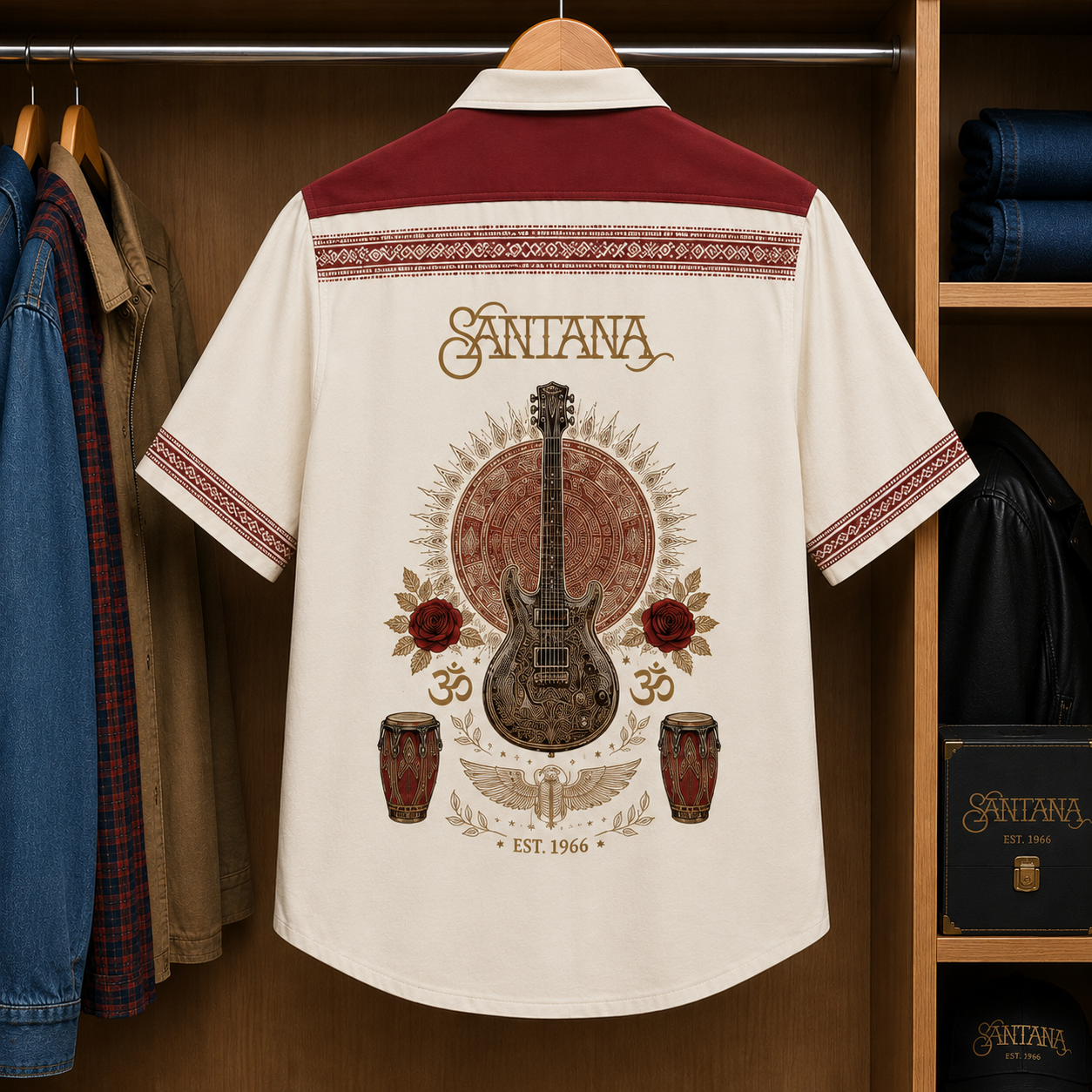 Santana Hawaiian Shirt Lion - Mexican Inspired Hawaiian Shirt White Version
