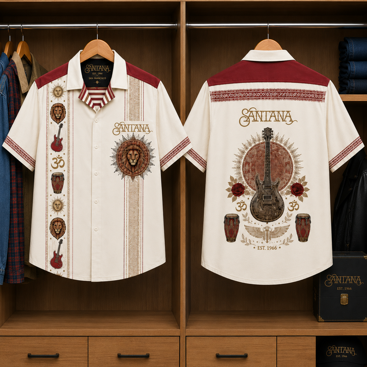 Santana Hawaiian Shirt Lion - Mexican Inspired Hawaiian Shirt White Version