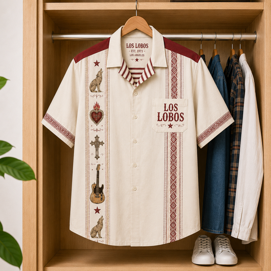 Los Lobos Luxury Hawaiian Shirt - Mexican Inspired Hawaiian Shirt White Version
