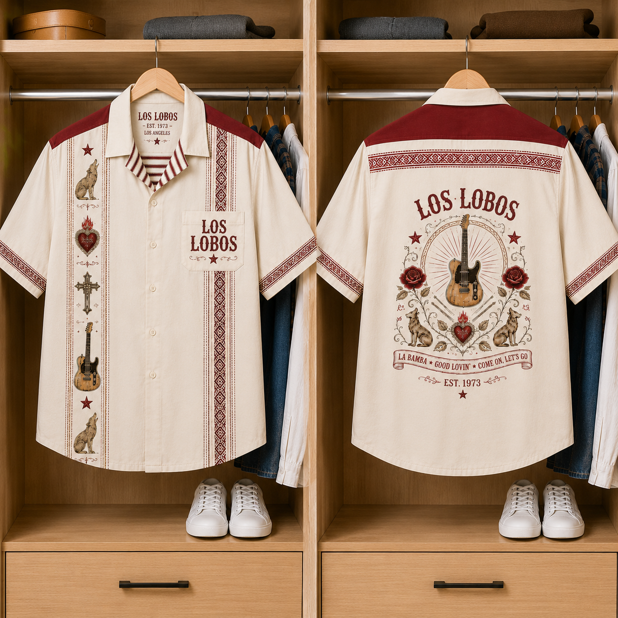 Los Lobos Luxury Hawaiian Shirt - Mexican Inspired Hawaiian Shirt White Version