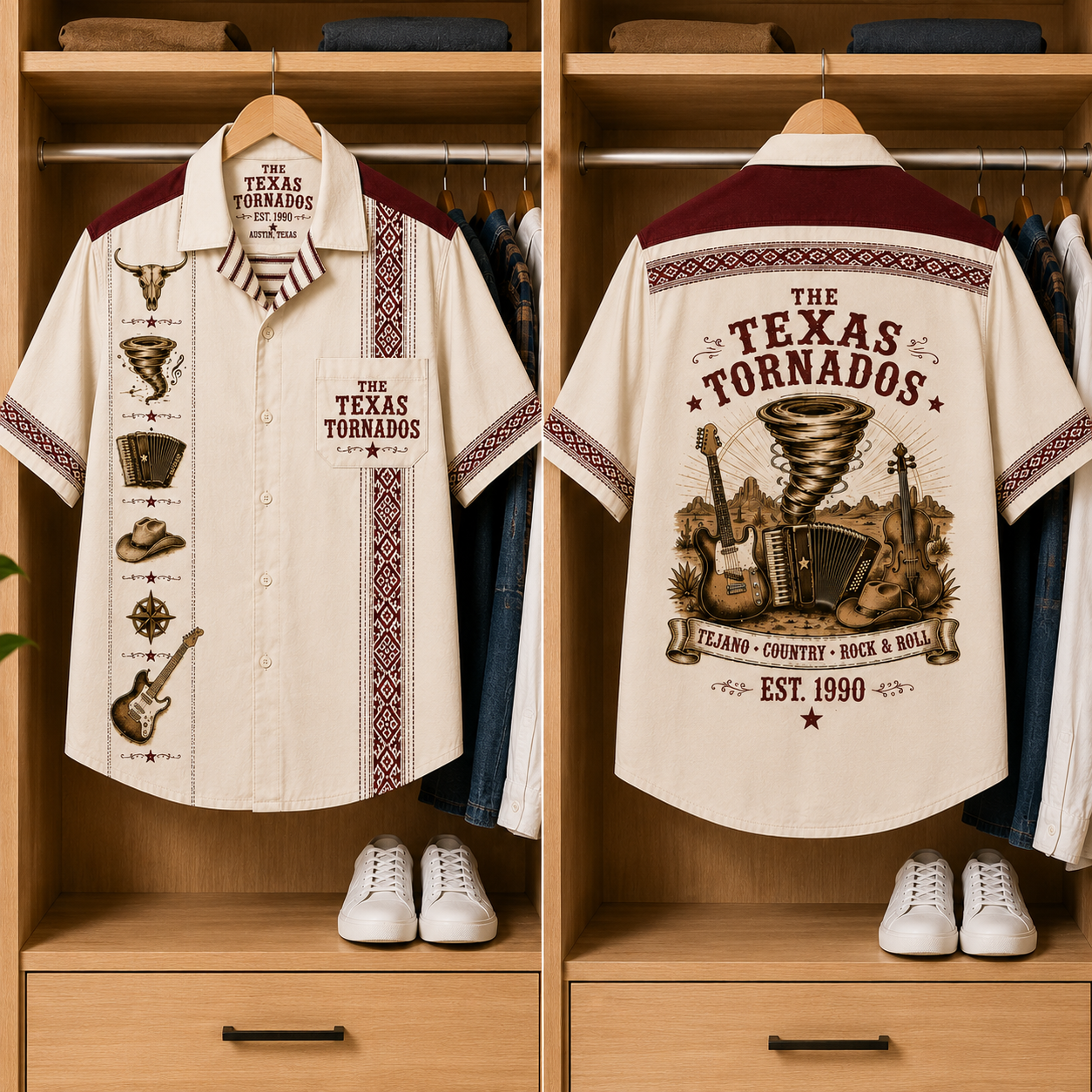 The Texas Tornados Luxury Hawaiian Shirt - Mexican Inspired Hawaiian Shirt White Version