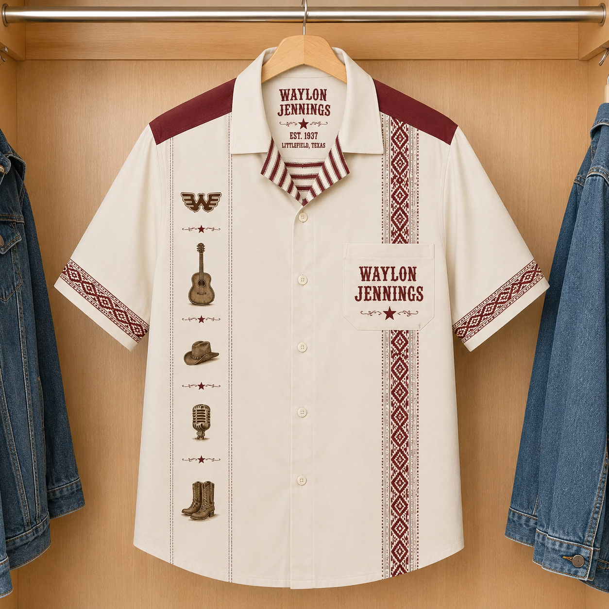 Waylon Jennings Luxury Hawaiian Shirt - Mexican Inspired Hawaiian Shirt White Version