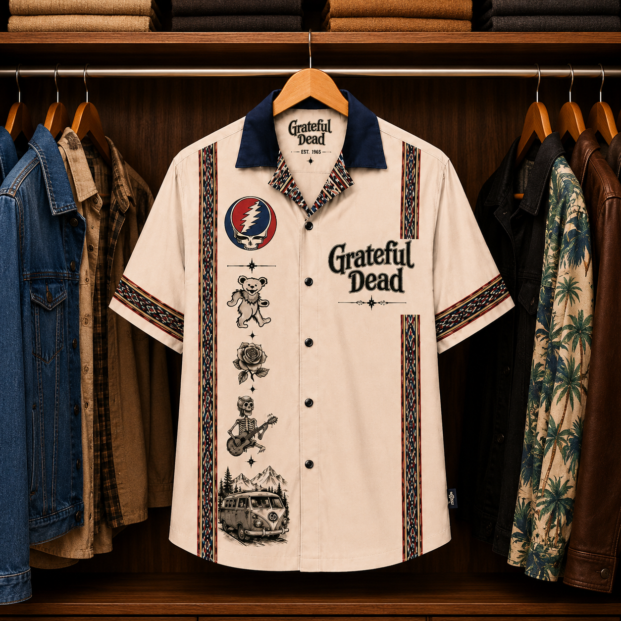 Grateful Dead Luxury Hawaiian Shirt - Mexican Inspired Hawaiian Shirt White Version