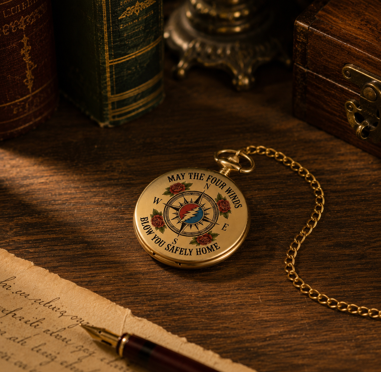May The Four Winds Blow You Safely Home Pocket Watch - Grateful Dead Franklin's Tower Inpired
