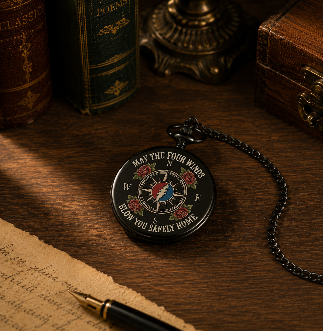 May The Four Winds Blow You Safely Home Pocket Watch - Grateful Dead Franklin's Tower Inpired