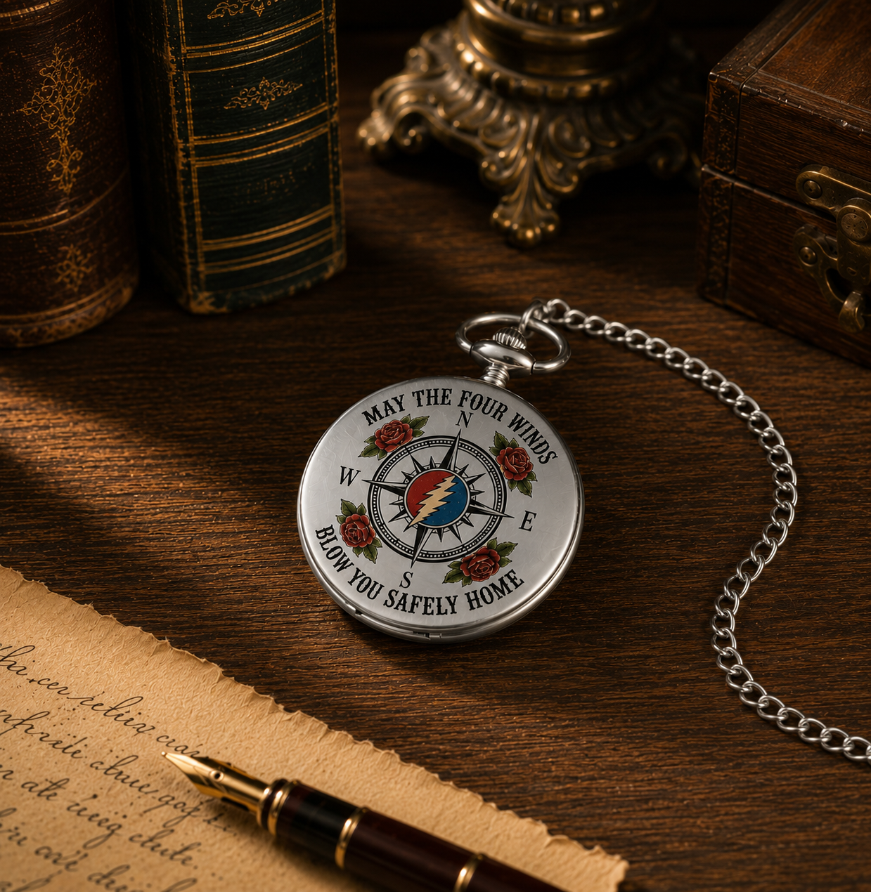 May The Four Winds Blow You Safely Home Pocket Watch - Grateful Dead Franklin's Tower Inpired