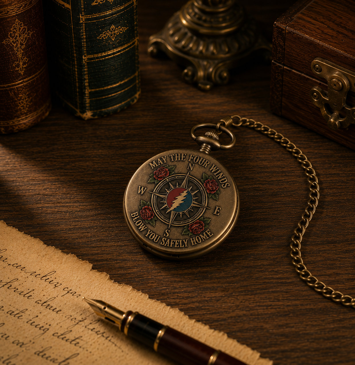 May The Four Winds Blow You Safely Home Pocket Watch - Grateful Dead Franklin's Tower Inpired