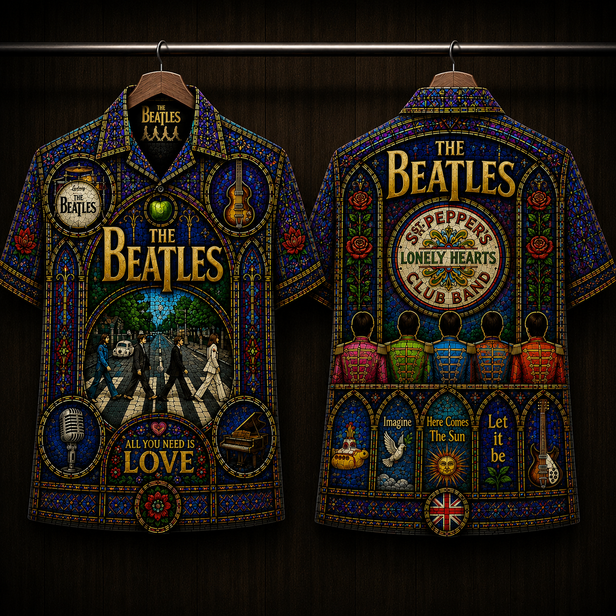 The Beatles Stainded Glass Hawaiian Shirt - Unisex Cathedral Window