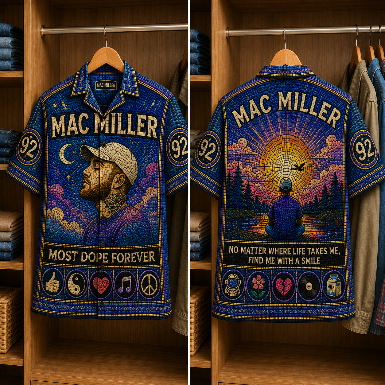 Mac Millet Stained Glass Hawaiian Shirt - Unisex Music Collage Button Up