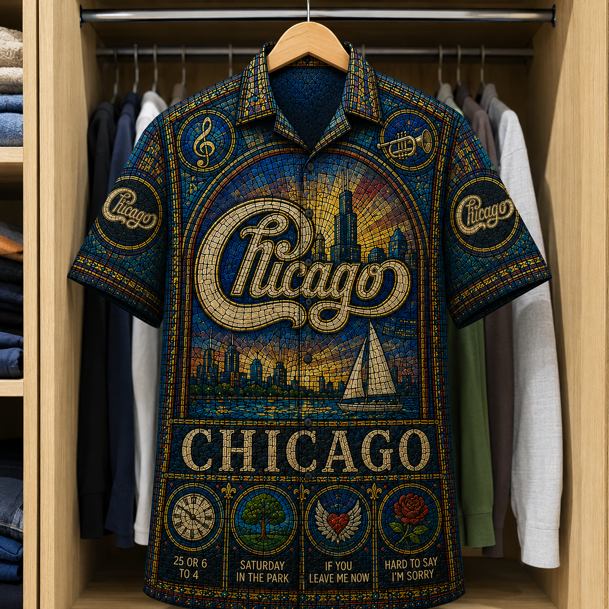 Chicago Stained Glass Hawaiian Shirt - Unisex  Button Up