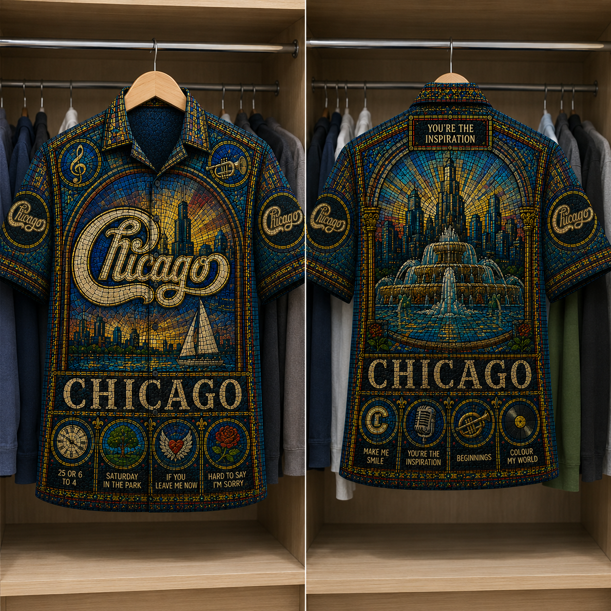 Chicago Stained Glass Hawaiian Shirt - Unisex  Button Up