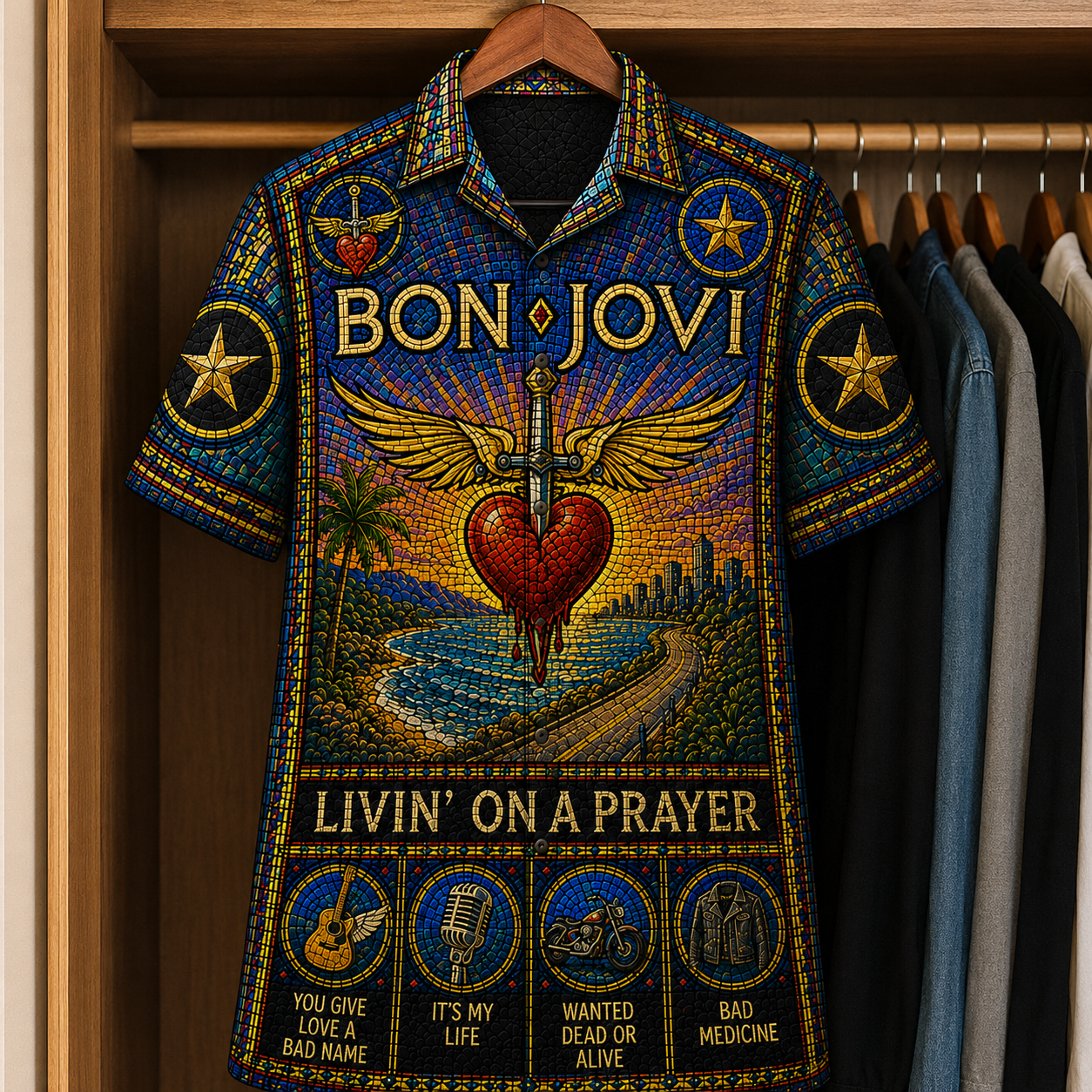 Bon Jovi Stained Glass Hawaiian Shirt - Unisex  Button Up