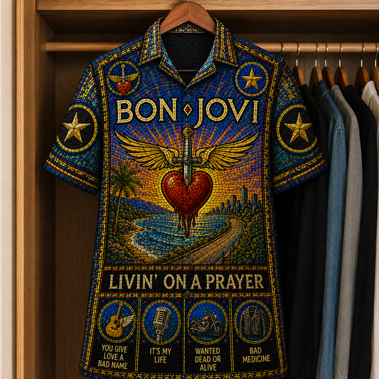 Bon Jovi Stained Glass Hawaiian Shirt - Unisex  Button Up