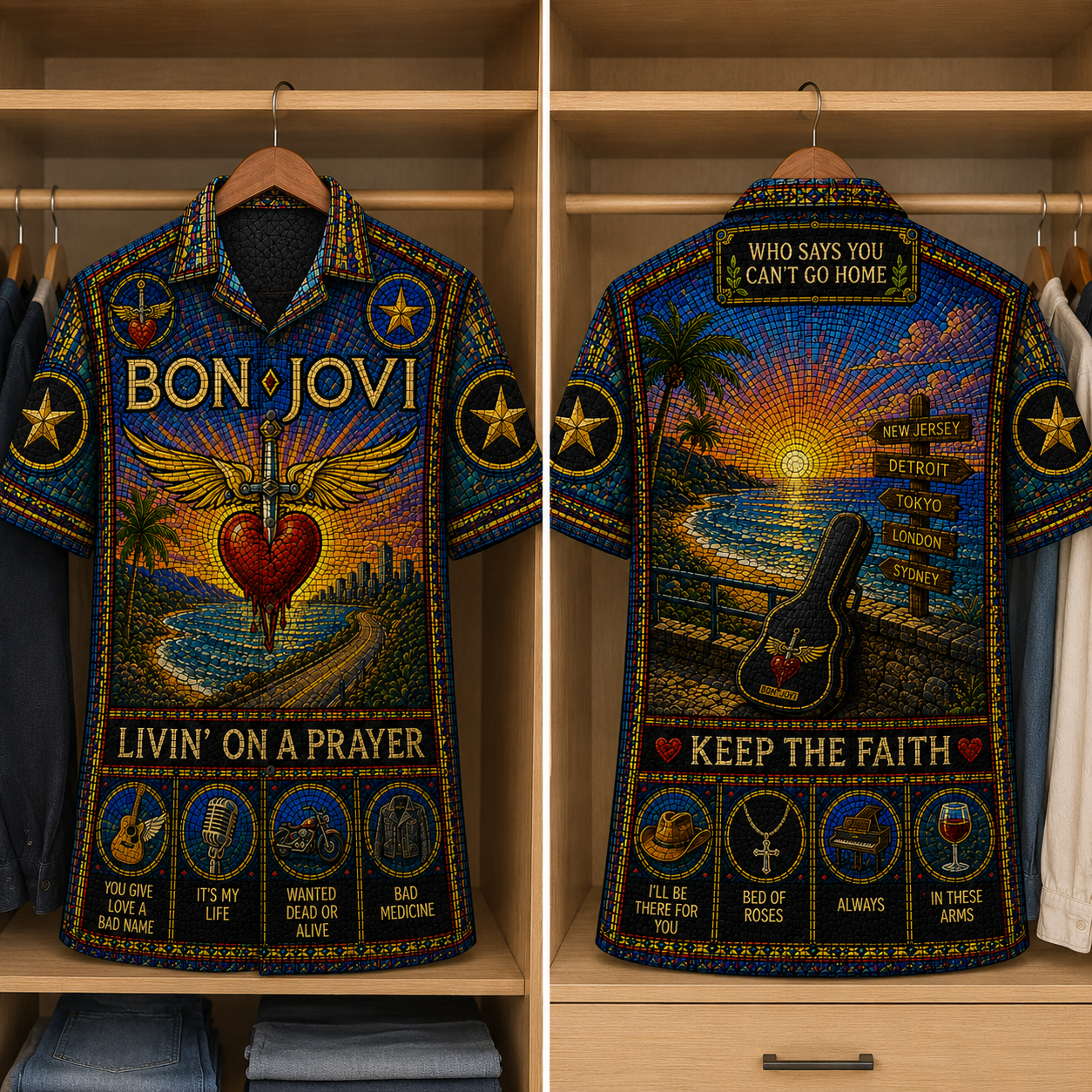 Bon Jovi Stained Glass Hawaiian Shirt - Unisex  Button Up