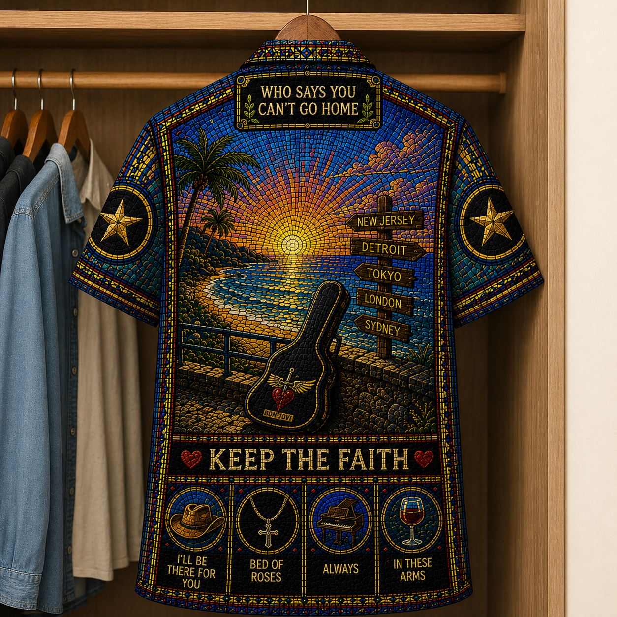 Bon Jovi Stained Glass Hawaiian Shirt - Unisex  Button Up