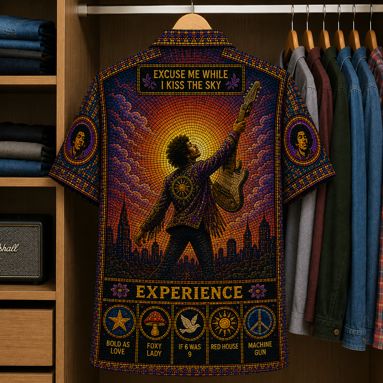 Jimi Hendrix Stained Glass Hawaiian Shirt - Unisex  Button Up