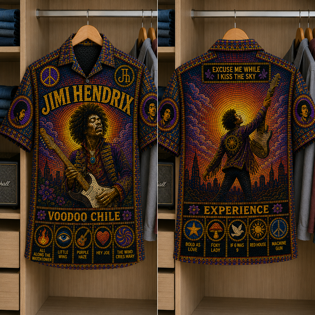 Jimi Hendrix Stained Glass Hawaiian Shirt - Unisex  Button Up