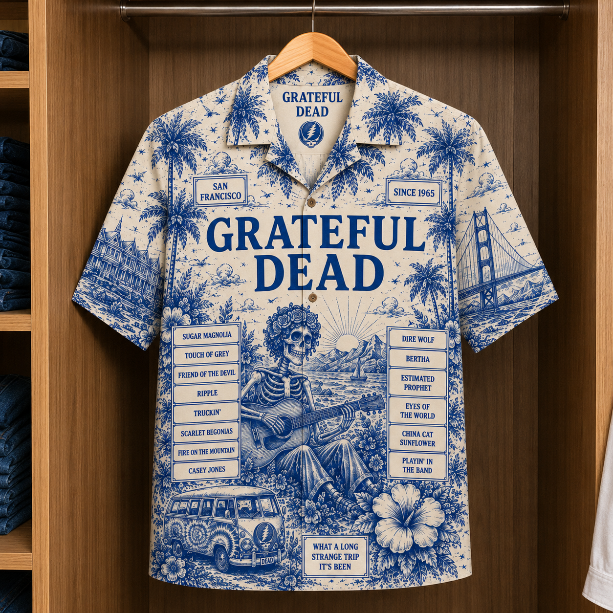 Grateful Dead Special Edition Tropical Blue Hawaiian Shirt - Unisex Music Collage Button Up
