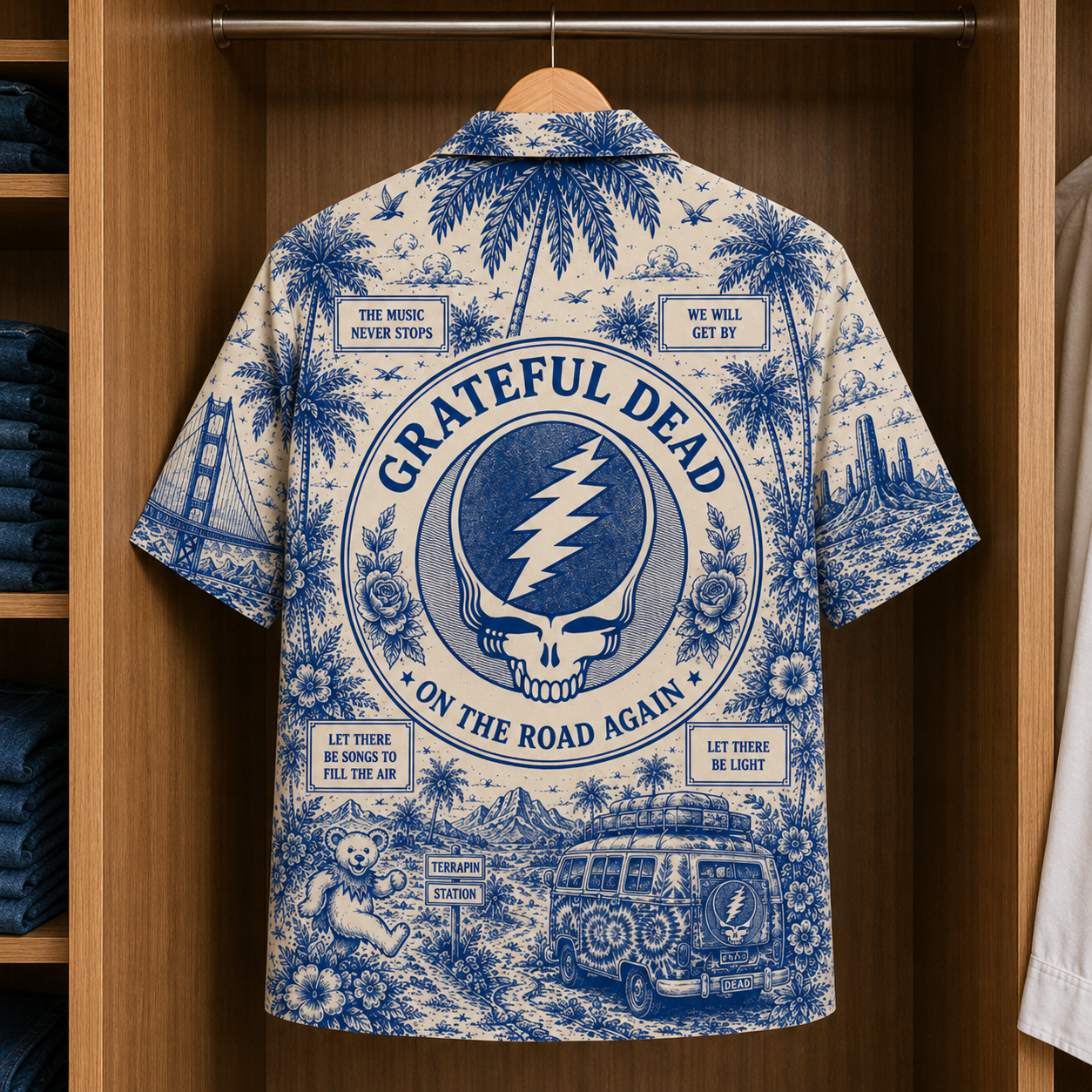 Grateful Dead Special Edition Tropical Blue Hawaiian Shirt - Unisex Music Collage Button Up