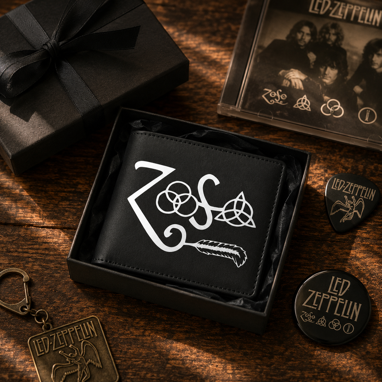 Led Zeppelin Symbols Wallet – Classic Rock Inspired Leather Bifold Wallet for Music Fans (With Box)