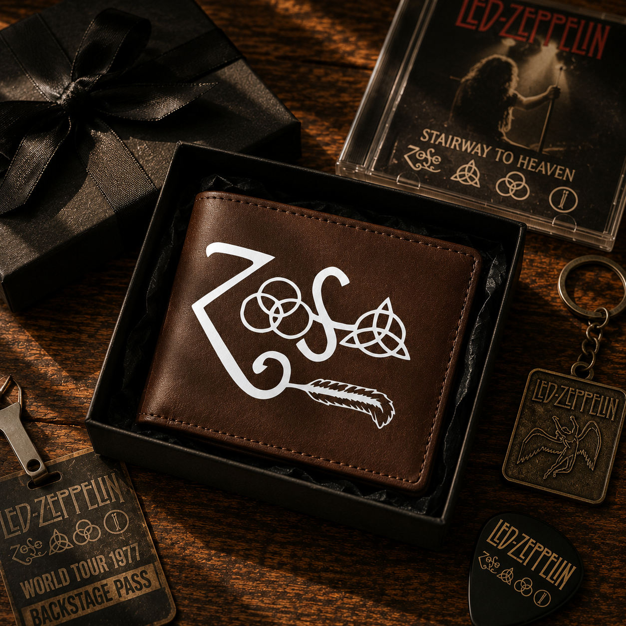 Led Zeppelin Symbols Wallet – Classic Rock Inspired Leather Bifold Wallet for Music Fans (With Box)