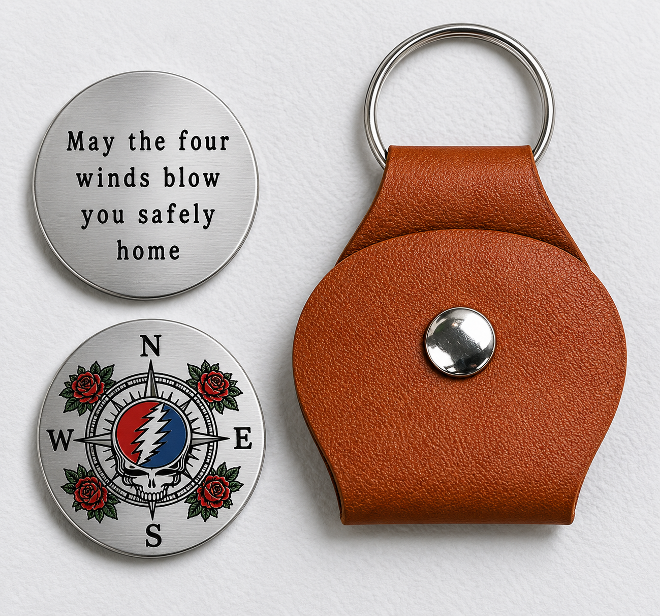May The Four Winds Blow You Safely Home Coin Key Chain - Grateful Dead Franklin's Tower Inspired